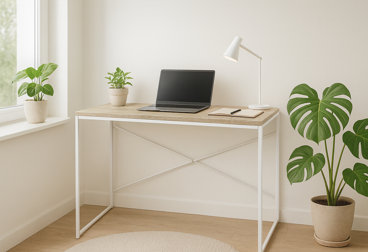 Απεικονίζεται το γραφείο μαζί με μια σύνθεση επίπλων γραφείου.